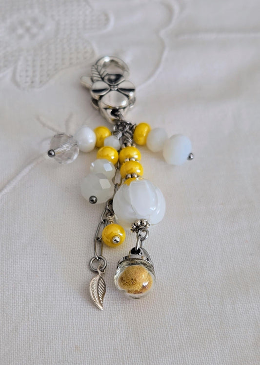 Porte-bonheur, bijou de sac jaune mimosa