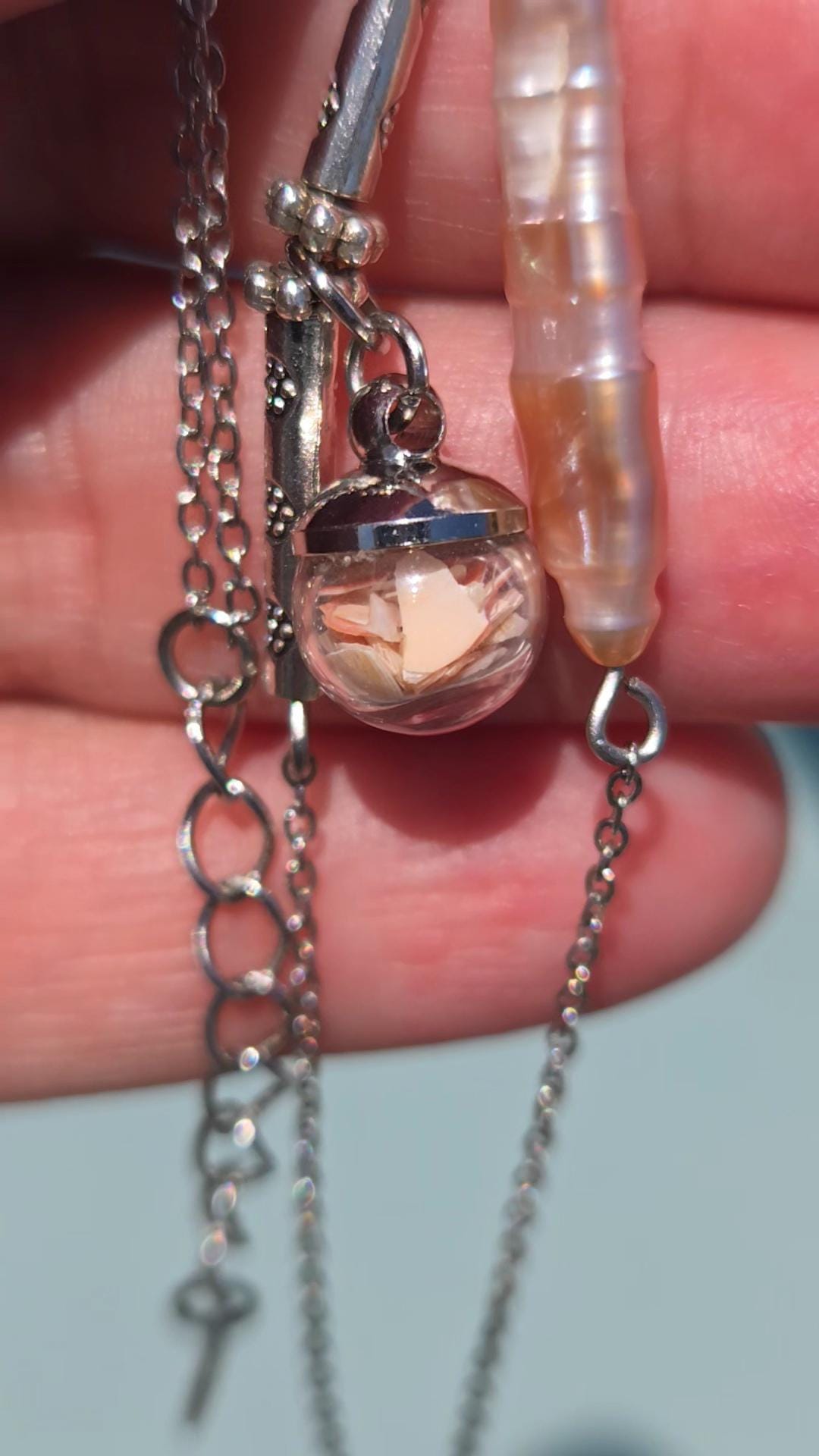 Bracelet coquillage et perle rosée