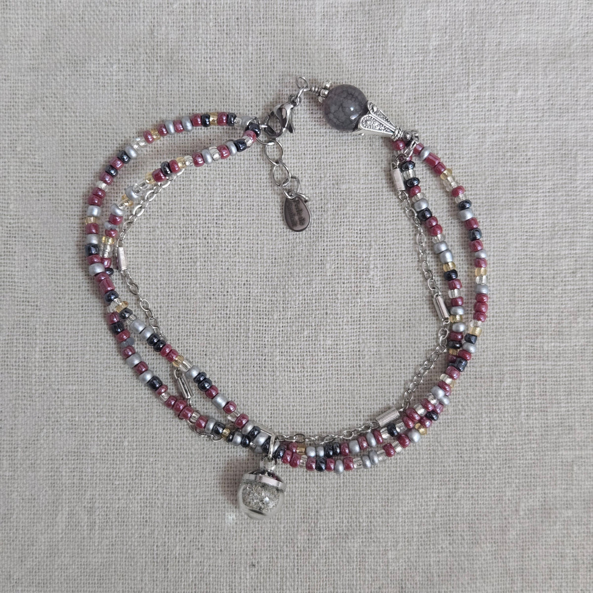 Bracelet triple rangs - sable et perles