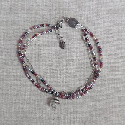 Bracelet triple rangs - sable et perles