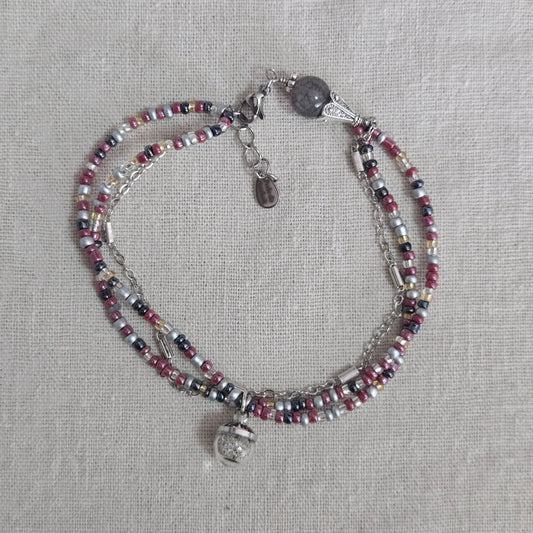Bracelet triple rangs - sable et perles