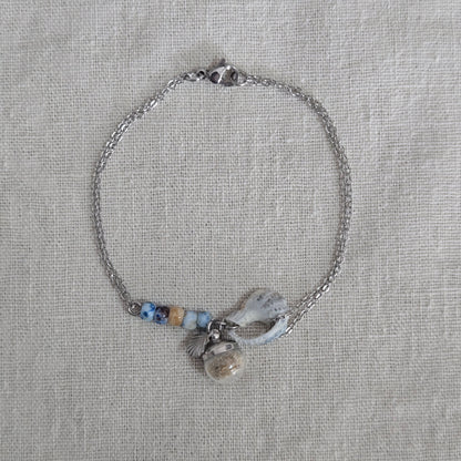 Bracelet coquillage et sable de plage - bleu