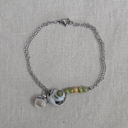 Bracelet coquillage et sable de plage - vert