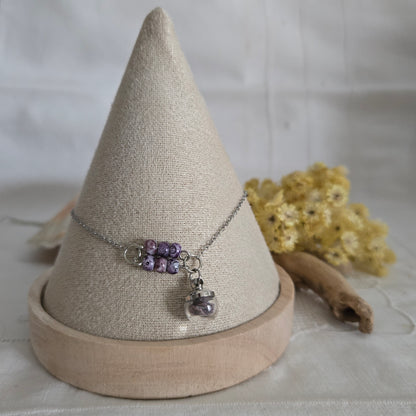 Bracelet violet perles éclats coquillage