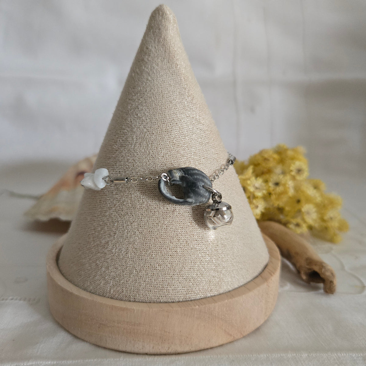 Bracelet coquillage et pierre de lune