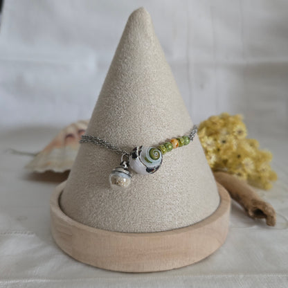 Bracelet coquillage et sable de plage - vert