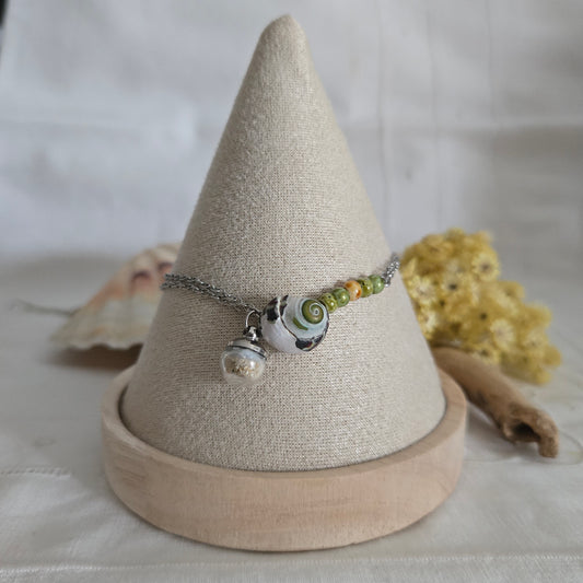 Bracelet coquillage et sable de plage - vert