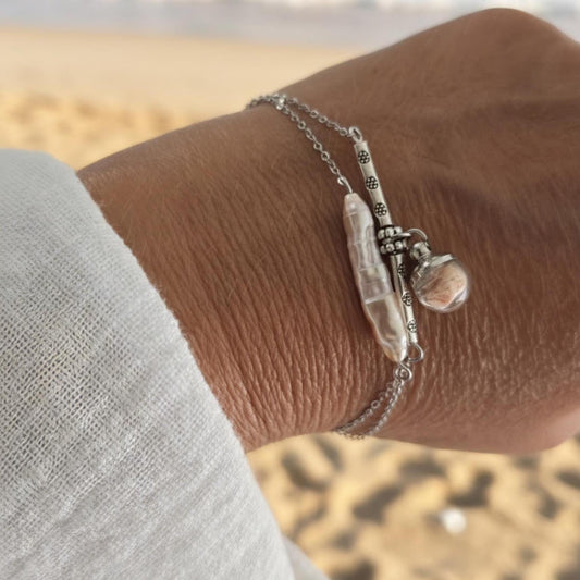 Bracelet coquillage et perle rosée