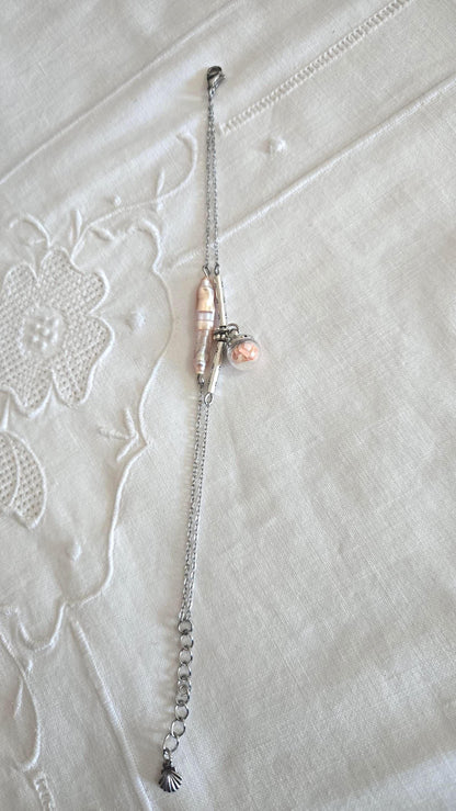 Bracelet coquillage et perle rosée