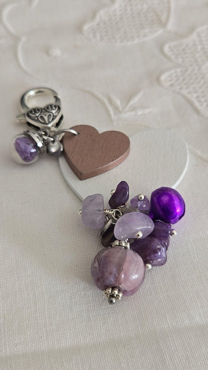 Porte-clés coeur bois et perles personnalisable
