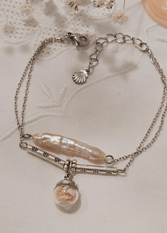 Bracelet coquillage et perle rosée