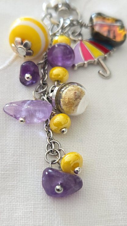 Porte-clés Pierre perles, fleurs et breloques