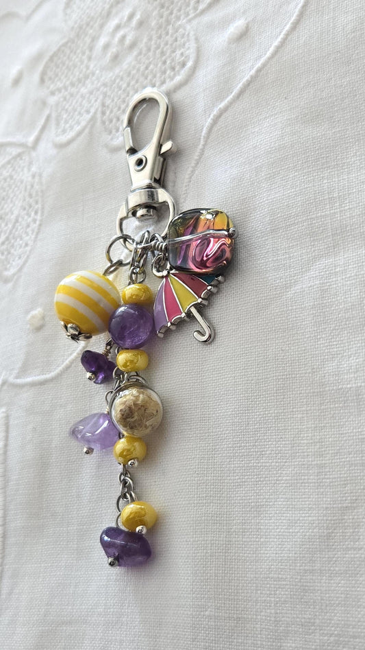 Porte-clés Pierre perles, fleurs et breloques