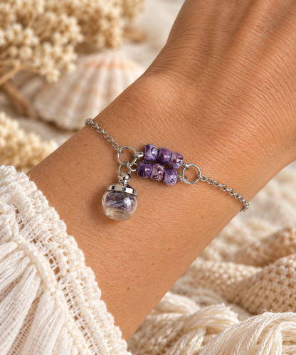 Bracelet violet perles éclats coquillage